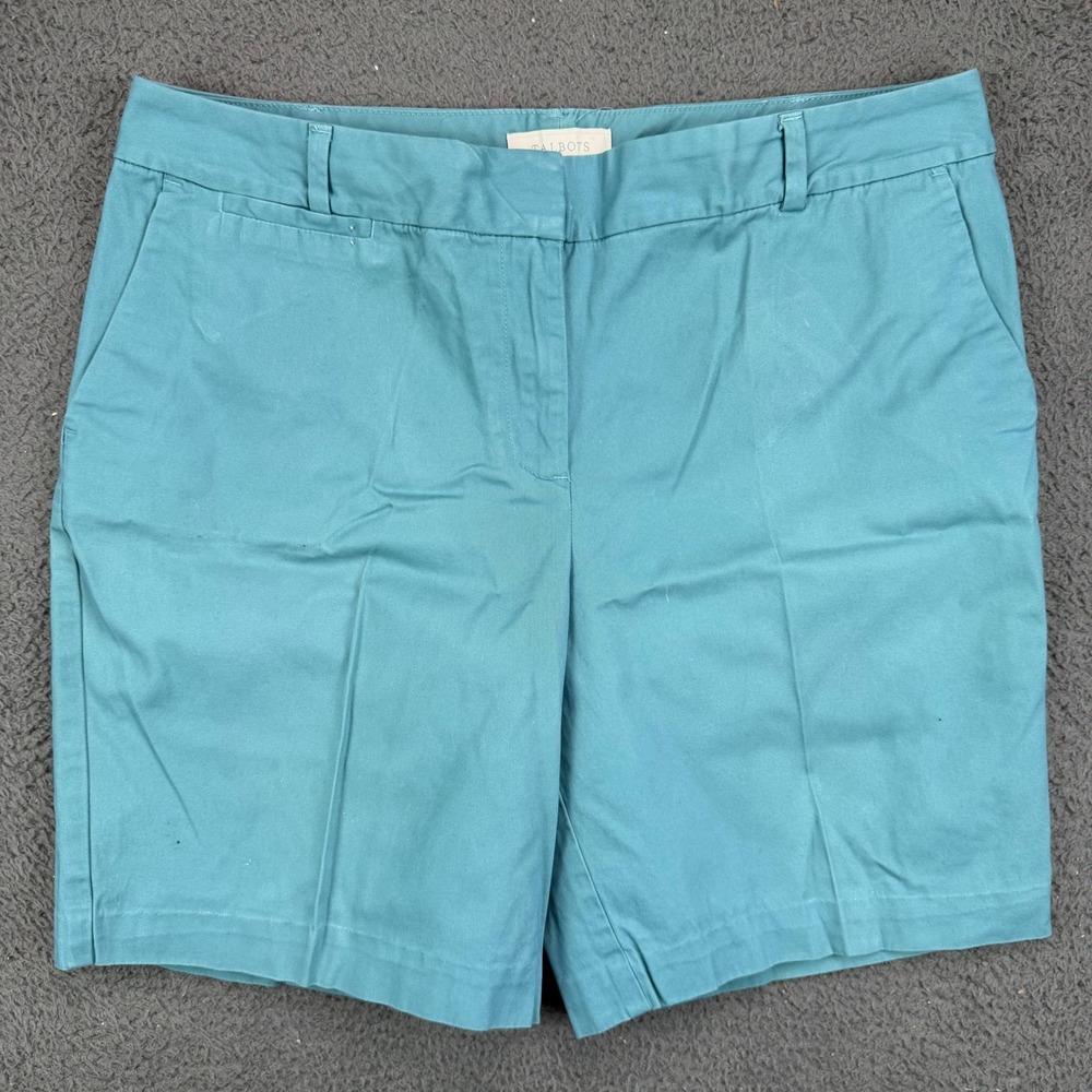 Talbots Womens Size 14 Teal Blue Chino Walking Shorts Cotton Stretch Casual